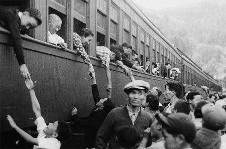 Japanese Canadians being relocated in British Columbia, 1942.